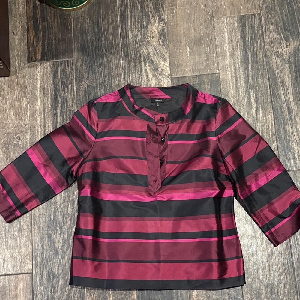 Silk Talbots Black and Pink Striped Blouse